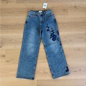 Princess Polly Jeans Patchwork Floral Sisterhood Size US 4 Blue